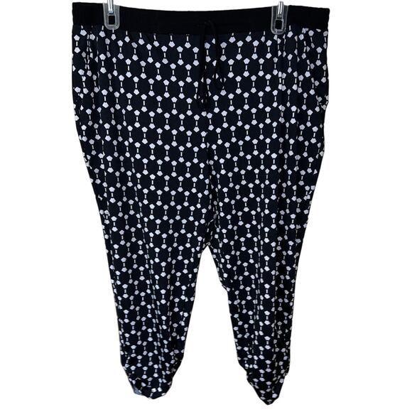 NY Collection Pants Womens 2X Ruched Ankle Crop Pull On Geometric 18W 20W - Picture 1 of 8